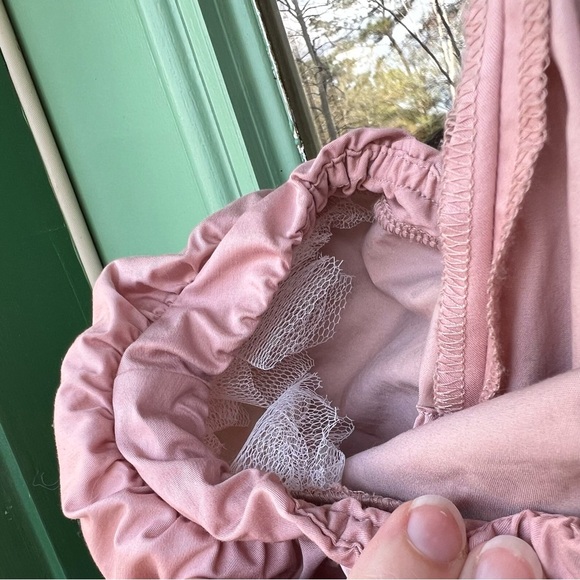 House of CB Tallulah Blush Pink Puff Sleeve Midi Dress Milkmaid Off Shoulder - Picture 13 of 13